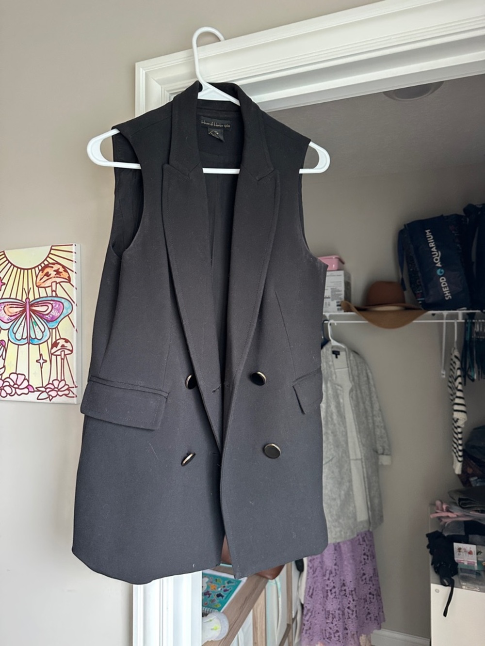 Sleeveless Double-Breasted Black Blazer Vest